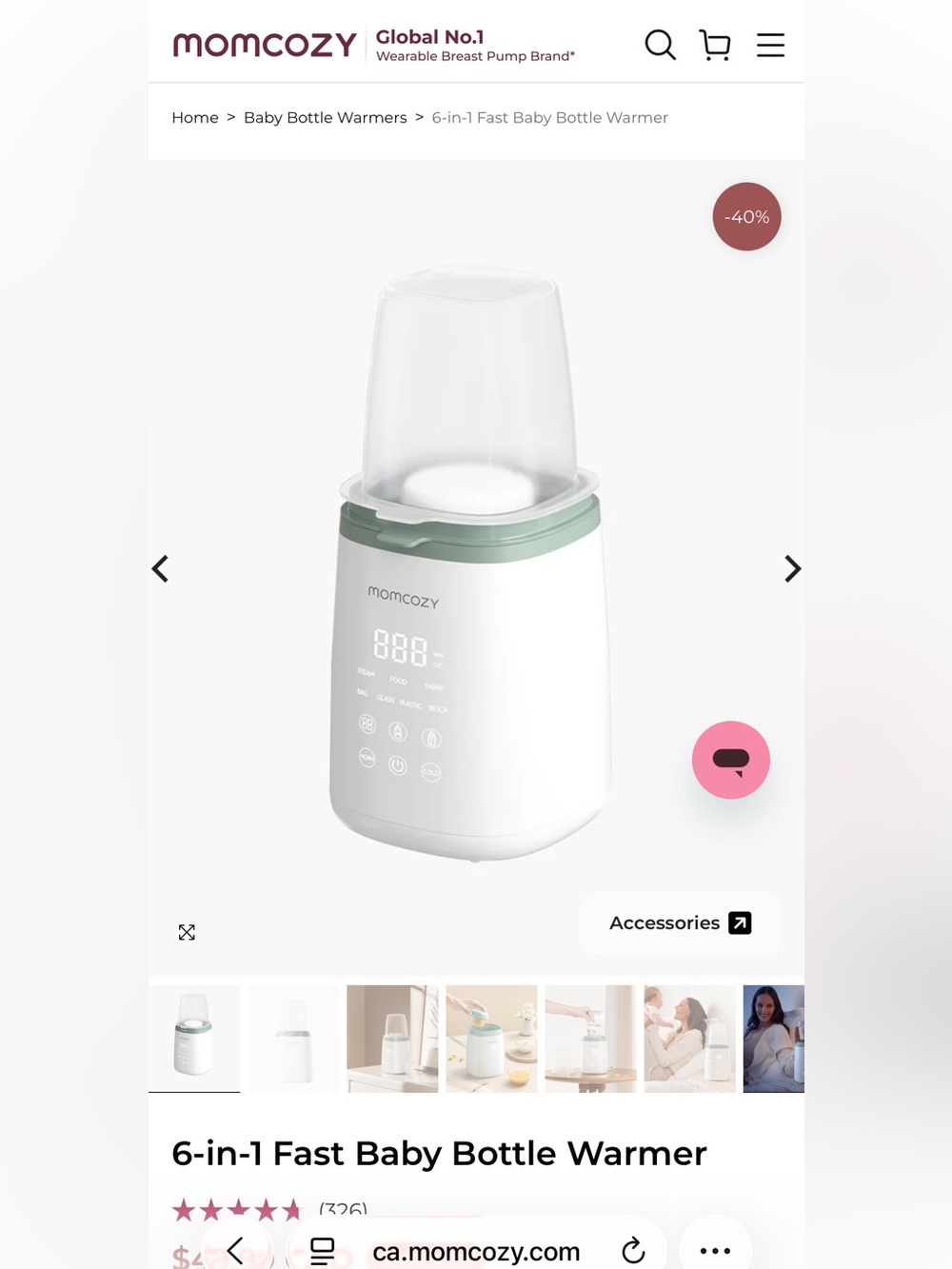 momcozy 6-in-1 Fast Baby Bottle Warmer in Sage Green and White